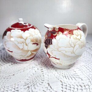 Maxwell and Williams Kimono Cream and Sugar Set Red and White Fine Bone …